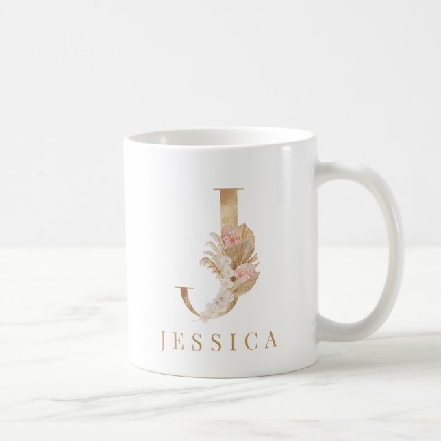 Mug Aquarelle Florale et lettre d'or J initiale (Droite)