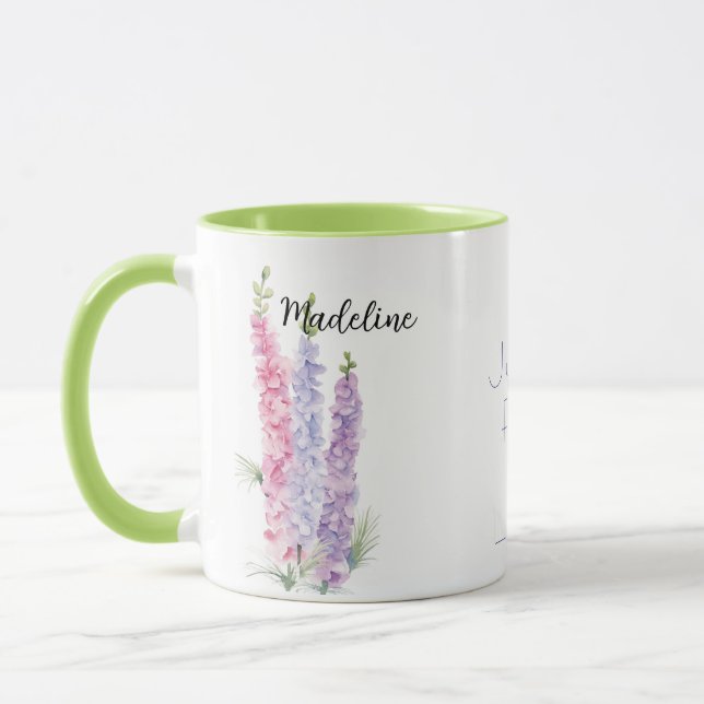 Mug Aquarelle Florale Larkspur Juillet Fleur de naissa (Gauche)