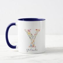 Aquarelle Florale Lettre Y Monogramme & Nom person