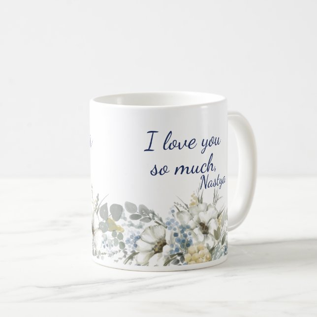 Mug Aquarelle Florale verdure Meilleure maman jamais M (Devant droit)