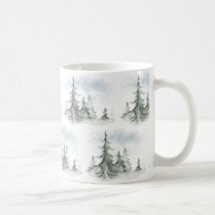 Mug Aquarelle Forêt de sapins rustiques hiver