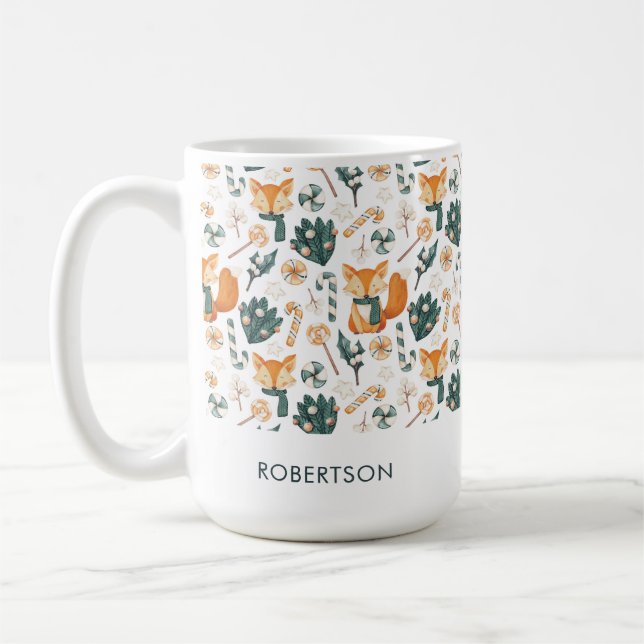 Mug Aquarelle Fox Noël Joueur Motif Monogramme (Gauche)