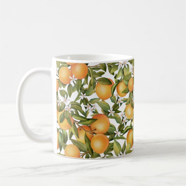Mug Aquarelle Fruits orange et Fleur orange (Gauche)