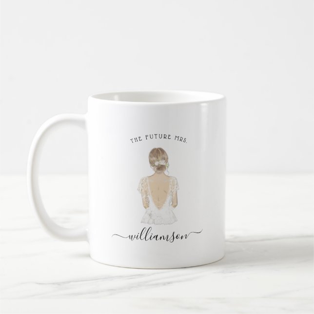 Mug Aquarelle Futur Mme Bride Nom | Musique monogramme (Gauche)