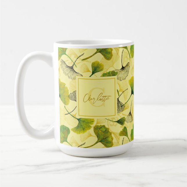 Mug Aquarelle Ginkgo Biloba Feuille Motif botanique (Gauche)