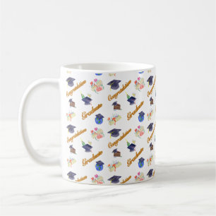 Mug Aquarelle Graduation Avec Casquette, Diplôme, Gâte