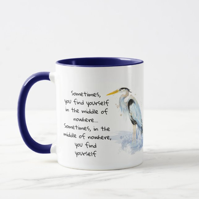 Mug Aquarelle Great Blue Heron Citation Inspirante (Gauche)