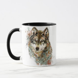 Mug Aquarelle Gris Loup Faune Animal Nature Art