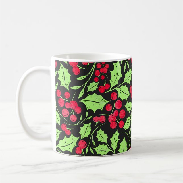 Mug Aquarelle Holly Et Feuille (Gauche)