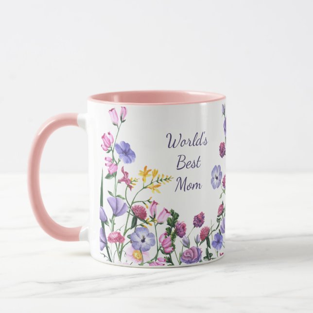 Mug Aquarelle Jardin Fleurs Meilleure maman au monde (Gauche)