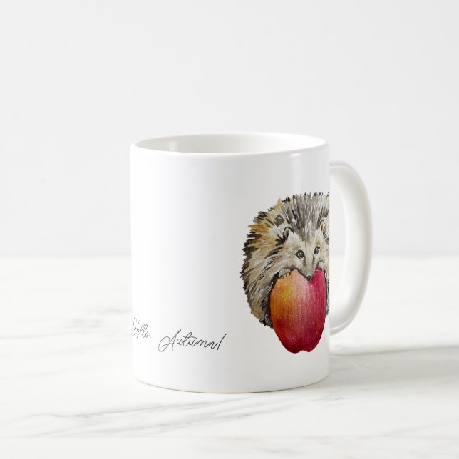 Mug Aquarelle joli hérisson et pomme (Devant droit)