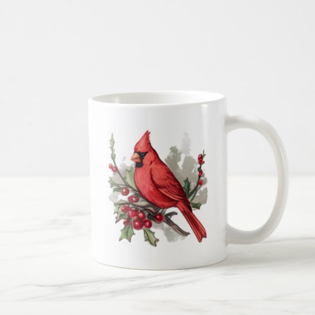 Mug Aquarelle Joyeux Noël Cardinal rouge & Berries (Droite)