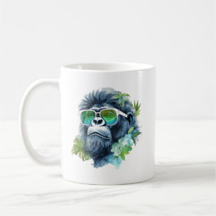 Mug Aquarelle Jungle Gorilla avec lunettes de soleil e
