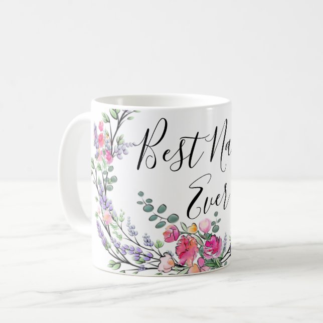 Mug Aquarelle lavande eucalyptus rose Rose sauvage Nan (Devant gauche)