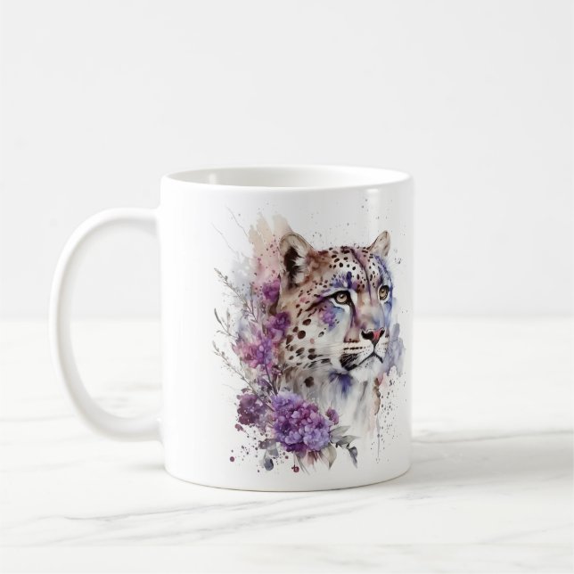 Mug Aquarelle léopard de neige Sublimation Amoureux de (Gauche)