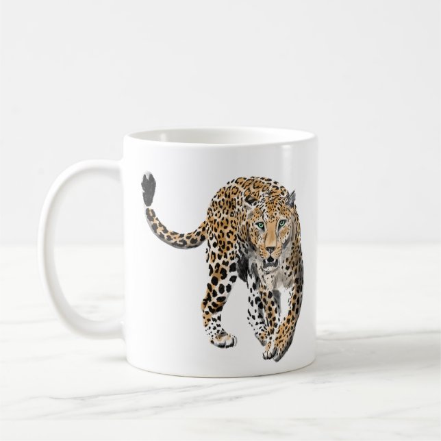 Mug aquarelle léopard jungle chat peint vert animal (Gauche)