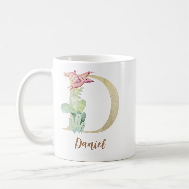 Mug Aquarelle lettre D avec dinosaure (Gauche)
