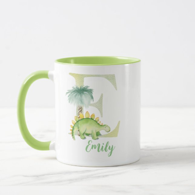 Mug Aquarelle lettre E avec dinosaure (Gauche)