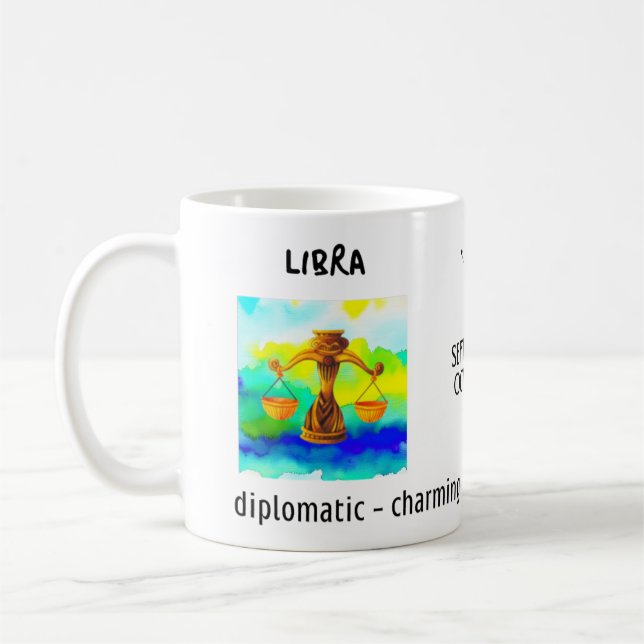 Mug aquarelle Libra signe zodiaque et caractéristiques (Gauche)