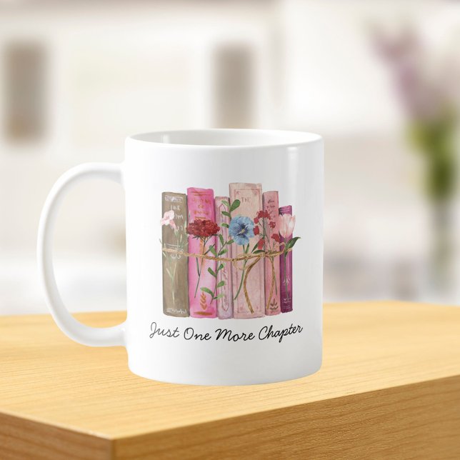 Mug Aquarelle Livre Fleur rose violet citation de lect (In situ Kitchen table)