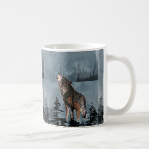 Mug Aquarelle Lonely Wolf Howling à travers le lac