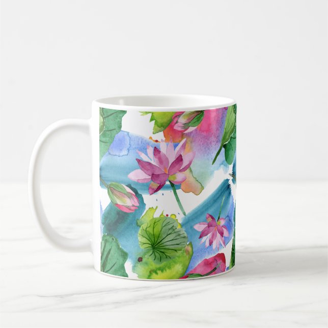 Mug Aquarelle Lotus rose Fleurs et Botanique Feuille (Gauche)