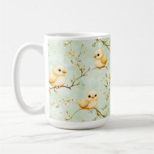 Mug Aquarelle mignonne Bébé Poussins & Fleur Vert