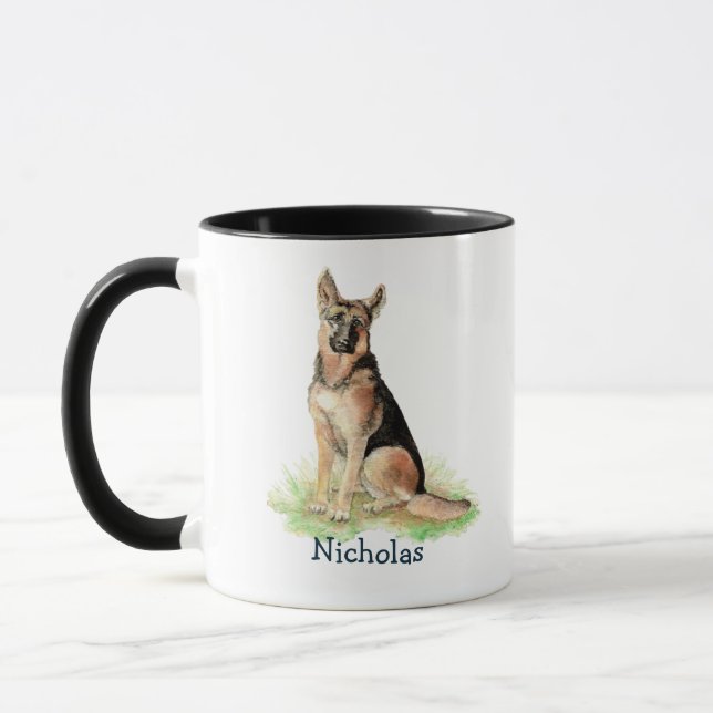 Mug Aquarelle mignonne berger allemand chien animal an (Gauche)