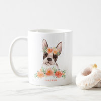 Aquarelle mignonne Boston Terrier Pêche Florale