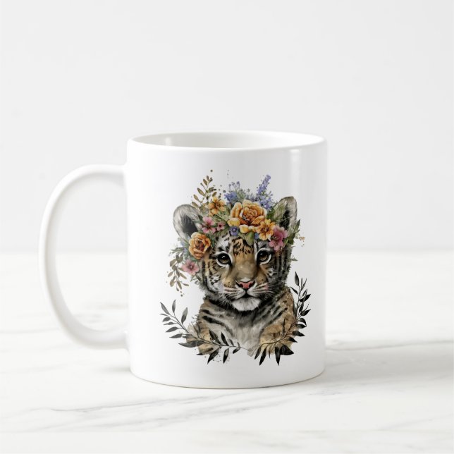 Mug Aquarelle mignonne Floral Baby Tiger (Gauche)