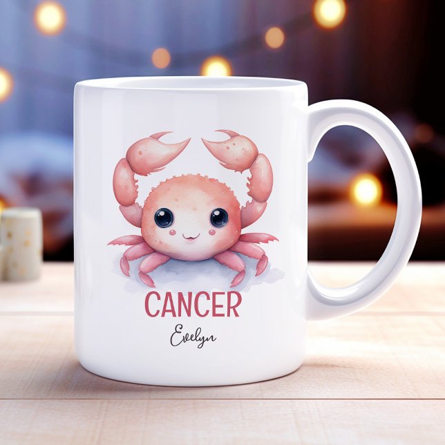 Mug Aquarelle mignonne Illustration du cancer Nom du z (Cute Watercolor Illustration of Cancer Zodiac Name Coffee Mug)