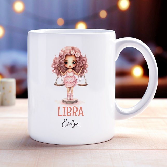 Mug Aquarelle mignonne Illustration du nom du ziodac d (Cute Watercolor Illustration of Libra Zodiac Name Coffee Mug)