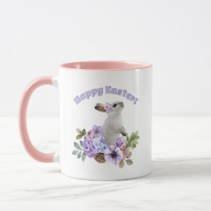 Mug Aquarelle mignonne Lapin de Pâques avec Fleurs