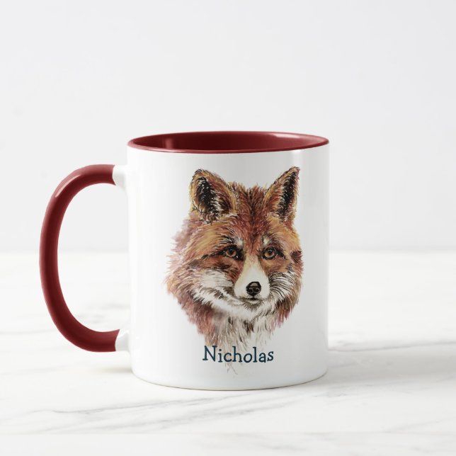 Mug Aquarelle mignonne Rouge Fox Animal Nature Art (Gauche)
