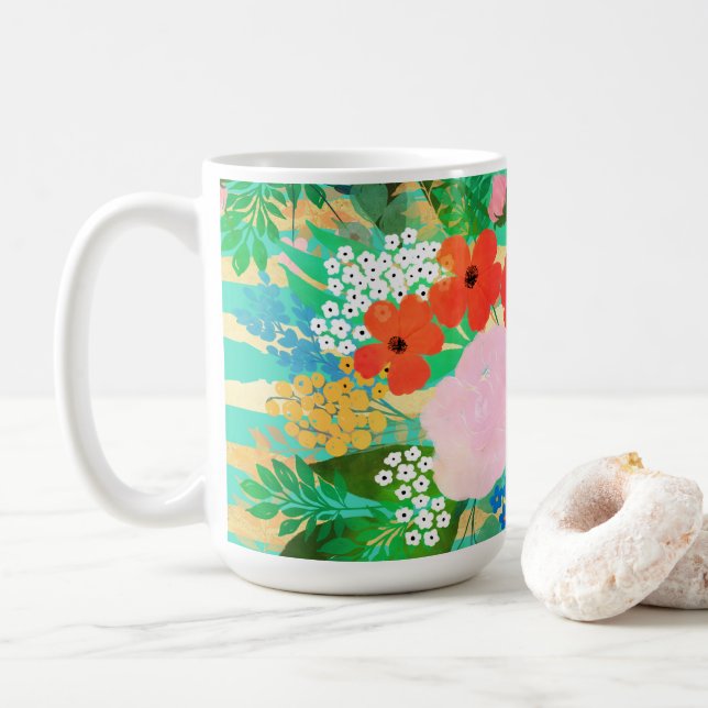 Mug Aquarelle mignonne Rouge & Jaune Floral Biscay Ver (Avec donut)