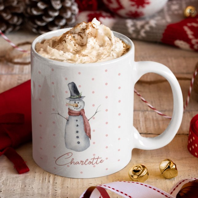 Mug Aquarelle mignonne Snowman dans la neige Nom perso (Créateur téléchargé)