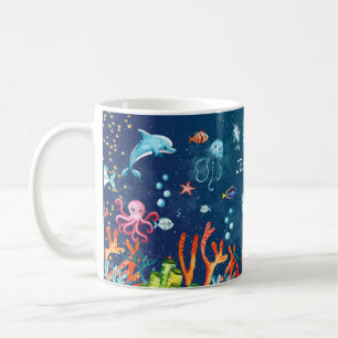 Mug Aquarelle mignonne sous l'océan Océan bleu personn