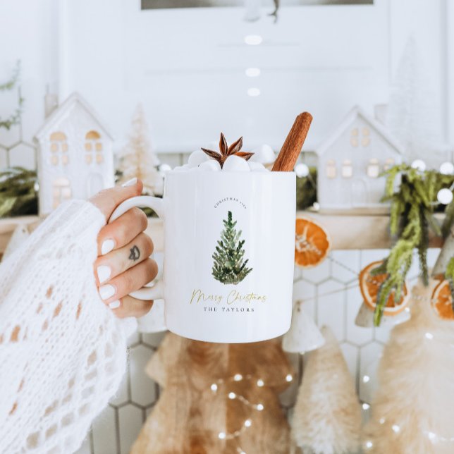 Mug Aquarelle moderne Arbre de Noël Musiques de vacanc (Créateur téléchargé)