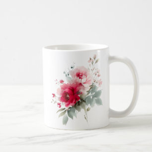 Mug Aquarelle moderne fleurs bordeaux rose
