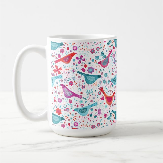 Mug Aquarelle moderne Oiseaux et fleurs colorés (Gauche)