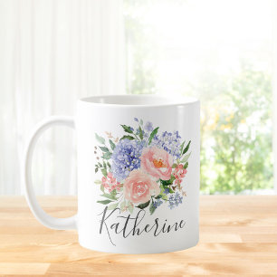 Mug Aquarelle monogramme bleu rose printemps floral