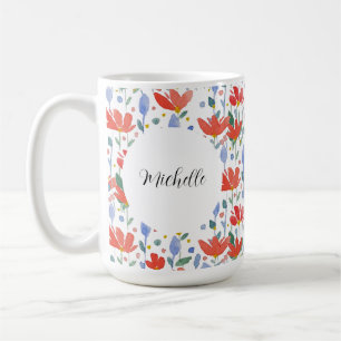 Mug Aquarelle Monogramme Florale En Rouge Et Bleu