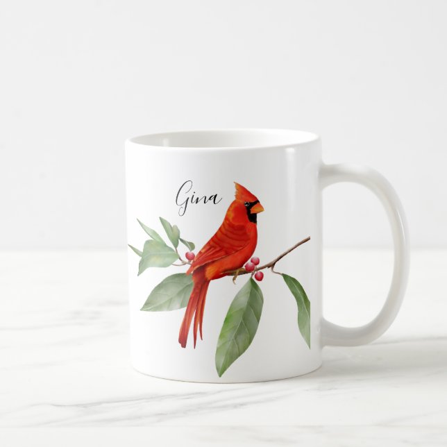 Mug Aquarelle Monogramme Oiseau cardinal rouge (Droite)
