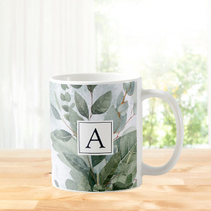 Mug Aquarelle monogramme Sage rustique Vert