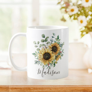 Mug Aquarelle monogramme Vintage Tournesol rustique