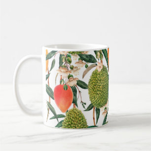 Mug Aquarelle motif tropical, fruit durian, mangue
