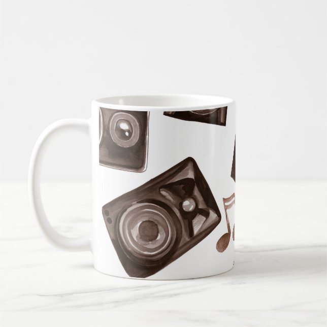 Mug Aquarelle Musique Haut-parleurs Sepia Motif (Gauche)
