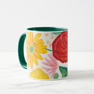 Mug Aquarelle Nature Rouge Rose Jaune Daisy Floral