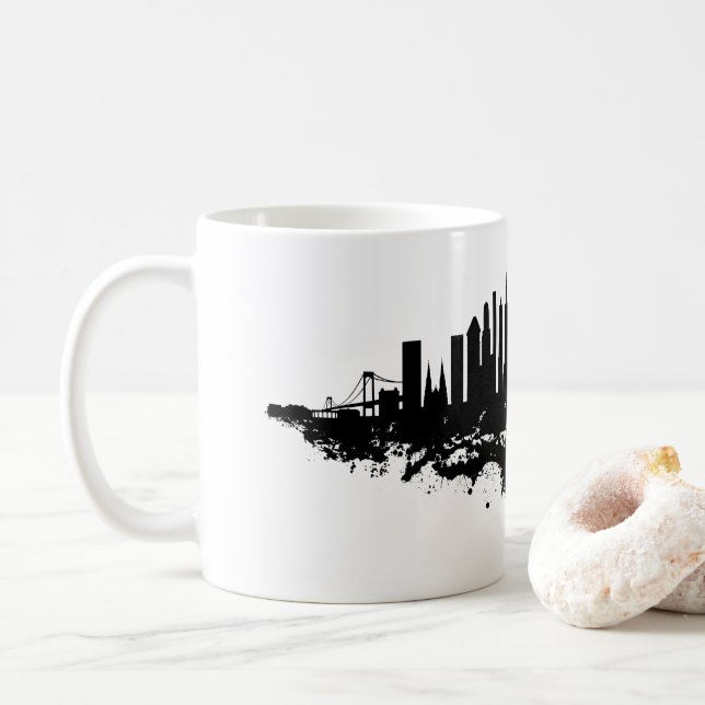 Mug Aquarelle New York Skyline noir et blanc (Avec donut)
