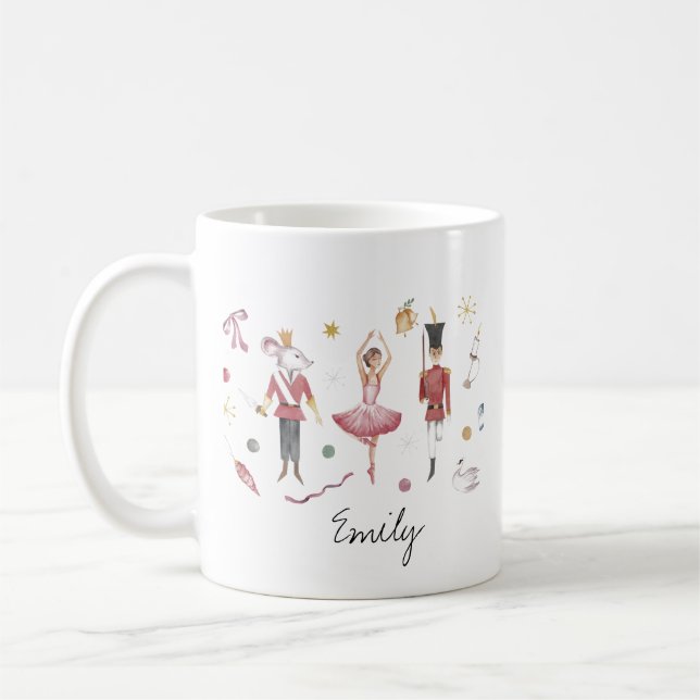 Mug Aquarelle Noël Nutcracker Nom personnalisé (Gauche)